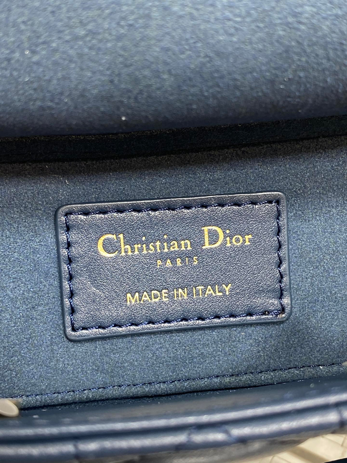 DIOR 25S SMALL LADY D‑JOY BAG 19 IN DARK BLUE CANNAGE CALFSKIN GOLD HARDWRE